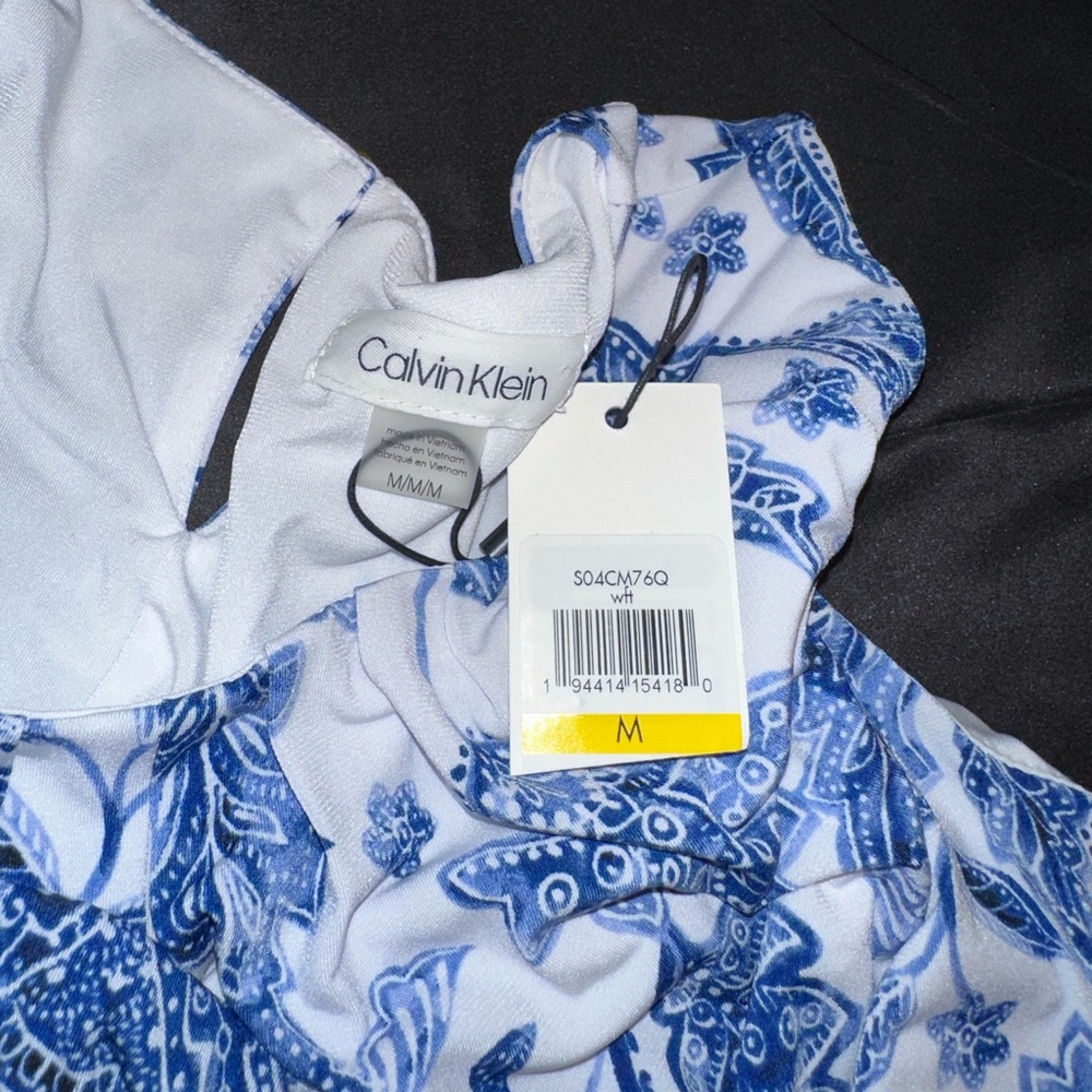Calvin Klein Ladies Sleevless Summer Top White/blue Floral Medium New Never Worn